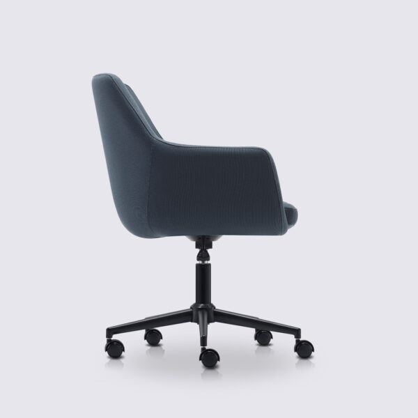 fauteuil de bureau ergonomique emma avec roulette et accoudoir en tissu linen bleu barbeau et base noir matte