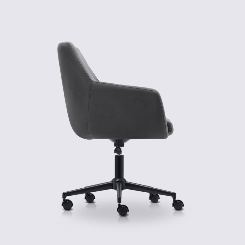 chaise de bureau design emma avec roulette et accoudoir en velours gris charbon et base noir matte