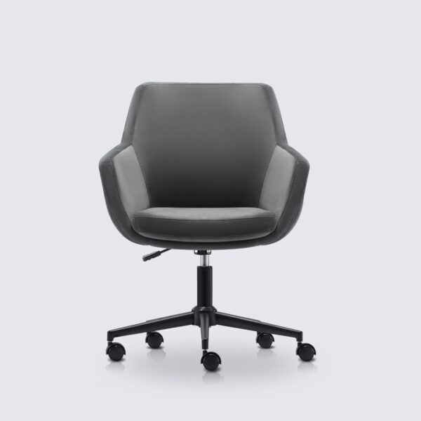 chaise de bureau moderne emma avec roulette et accoudoir en velours gris charbon et base noir matte