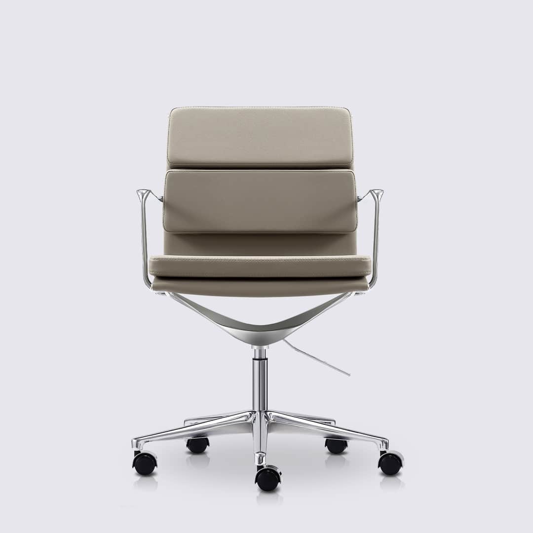 Chaise de Bureau Design Cuir Blanc Alu Chromé Alberto Premium