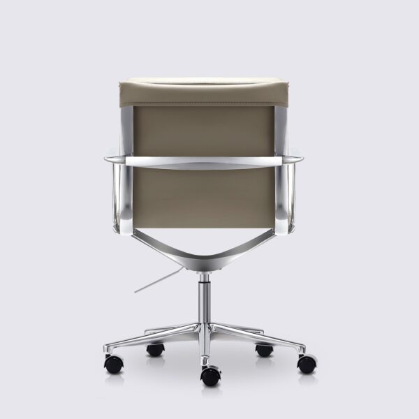 chaise de bureau scandinave eams avec roulette et accoudoir en cuir gris et aluminium chrome alberto premium