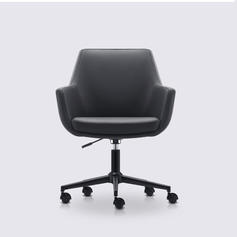 chaise de bureau confortable emma avec roulette et accoudoir en cuir noir et base noir matte
