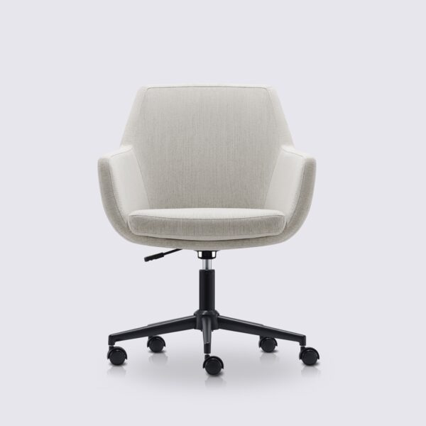 chaise de bureau blanche emma avec roulette et accoudoir en tissu linen crème clair et base noir matte