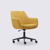 emma scandinavian office chair with castors and armrest in mustard yellow linen fabric and matte black base