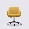 emma ergonomic office chair with castors and armrest in mustard yellow linen fabric and matte black base