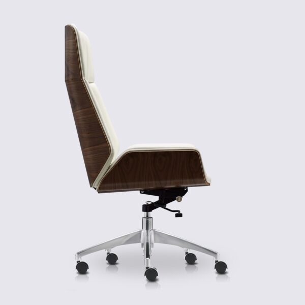 chaise de bureau design en cuir blanc charles eames bois de noyer dossier haut nordic