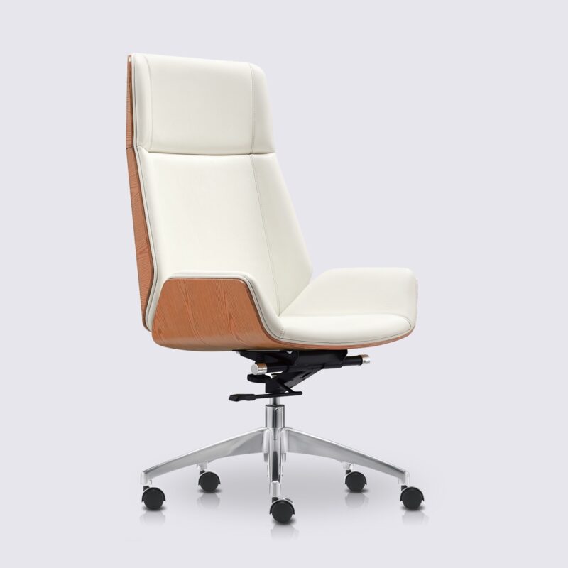 chaise de bureau scandinave en cuir blanc design eames bois de frêne dossier haut nordic