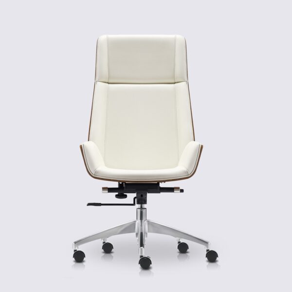 chaise de bureau scandinave en cuir blanc design eams bois de frêne dossier haut nordic