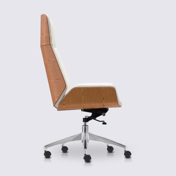 chaise de bureau blanche en cuir blanc design eames bois de frêne dossier haut nordic