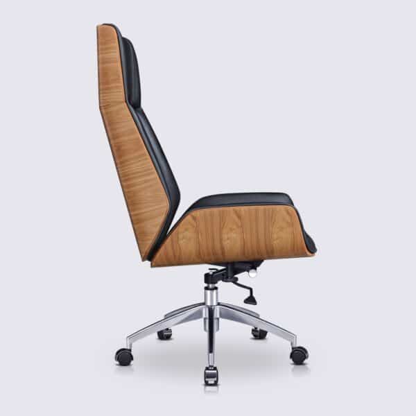 chaise de bureau scandinave en cuir noir design eames bois de frêne dossier haut nordic
