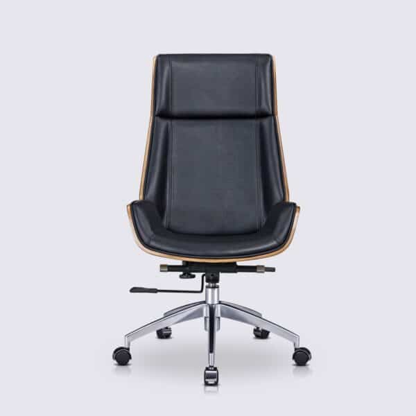chaise de bureau moderne en cuir noir design eames bois de frêne dossier haut nordic