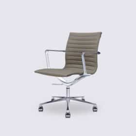 Chaise de bureau design en cuir gris et aluminium chromé - Livio premium