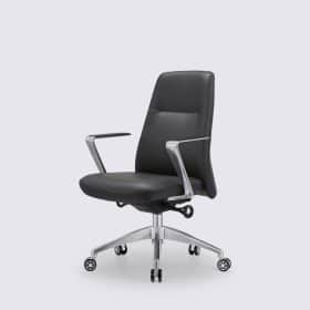 Chaise de bureau design en cuir pleine fleur noir - Leandro