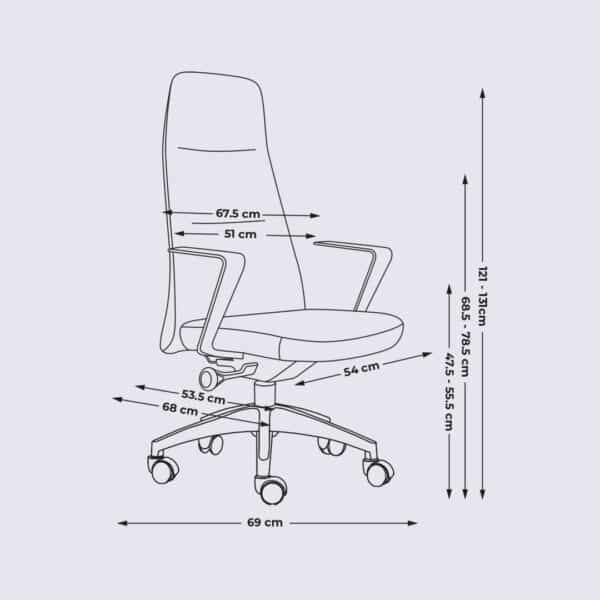 dimensions fauteuil de bureau ergonomique design en cuir noir avec roulette dossier haut inclinable leandro