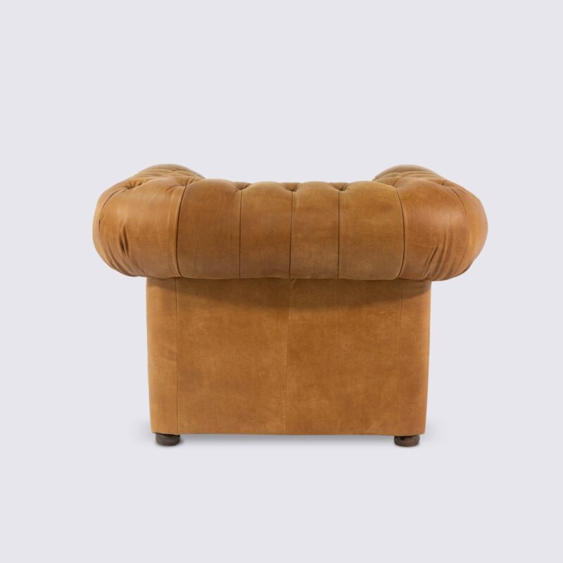 fauteuil chesterfield haut de gamme en cuir italien aniline premium camel