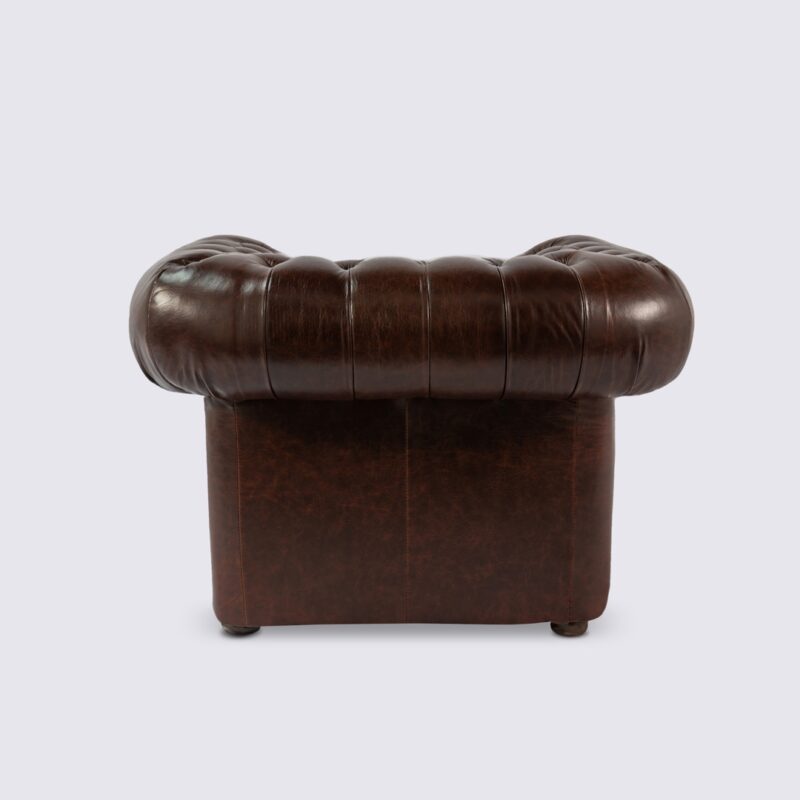 fauteuil chesterfield haut de gamme en cuir italien aniline premium marron foncé