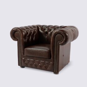 Fauteuil chesterfield en cuir aniline italien marron foncé – Smith