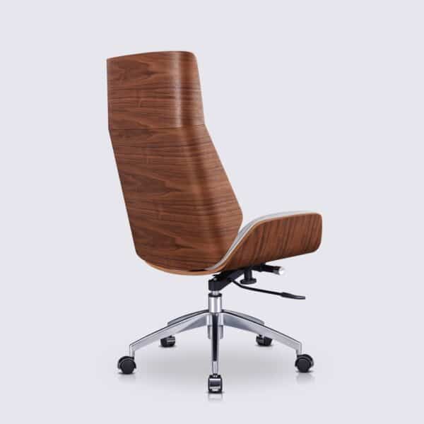 chaise de bureau en cuir blanc et bois de noyer style eames ajustable sans accoudoir