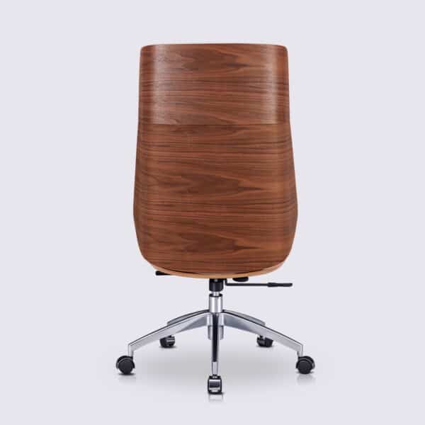 fauteuil de bureau en cuir blanc et bois noyer style eames ajustable sans accoudoir