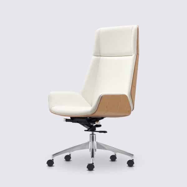 fauteuil de bureau scandinave en cuir blanc design eames bois de frêne haut nordic