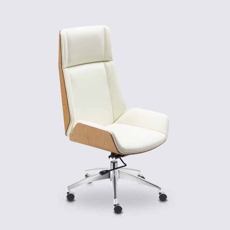 chaise de bureau scandinave en cuir blanc design eams bois de frêne haut nordic