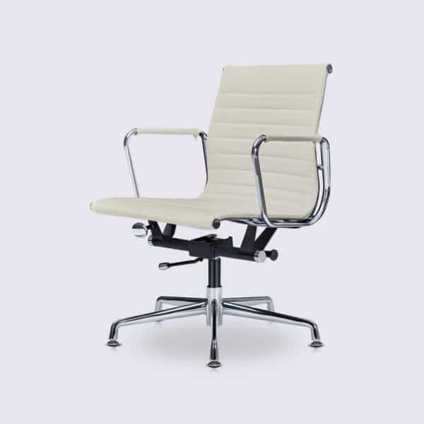chaise de bureau design eames alu EA117 en cuir blanc base fixe