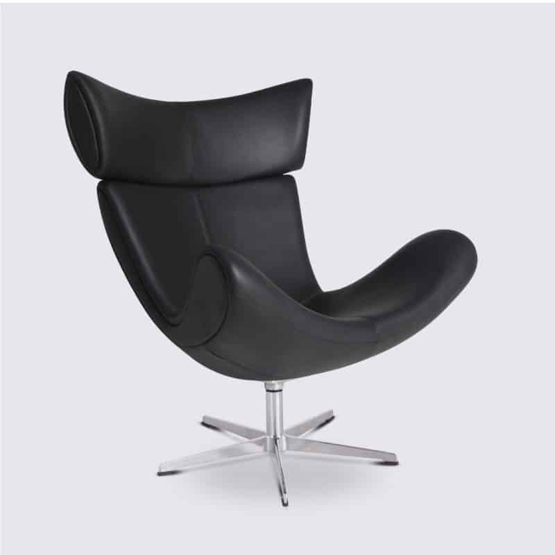 fauteuil design imola avec repose pieds en cuir pleine fleur noir louisa