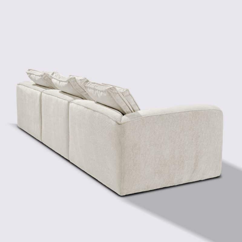 canapé droit 4 places tissu velours texturé blanc crème modulable marbellia haut de gamme luxe large assise xxl