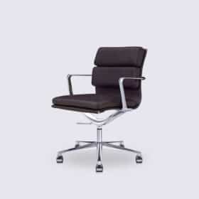 Chaise de bureau design en cuir marron foncé – Alberto Premium