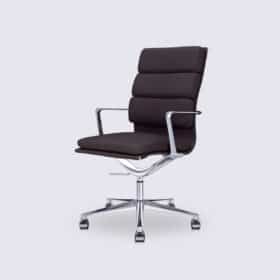 Chaise de bureau design en cuir marron foncé version haute - Alberto Premium