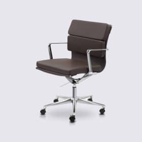 Chaise de bureau design en cuir marron foncé – Alberto Premium