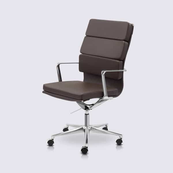 chaise de bureau copie eames soft pad ea219 cuir marron foncé roulettes et accoudoirs alberto premium haute