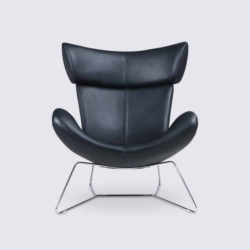 copie fauteuil moderne imola base fixe en cuir pleine fleur noir louisa