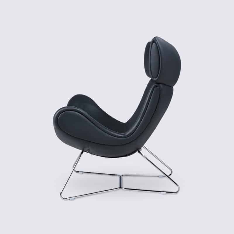 copie fauteuil lounge design imola base fixe en cuir pleine fleur noir louisa