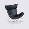 Lounge Armchair with Fixed Base in Black Full Grain Leather - Louisia - Image 3