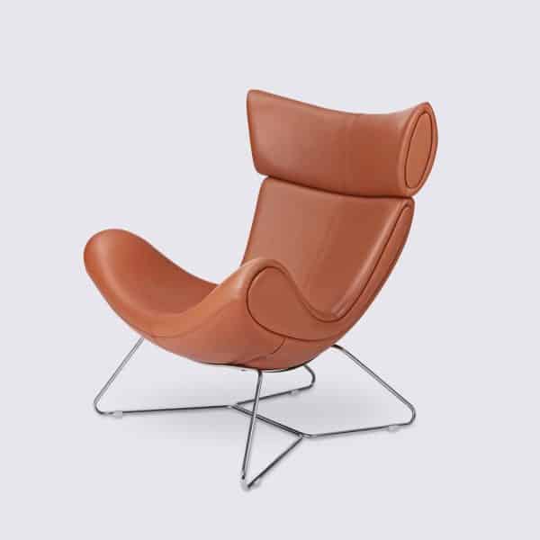 fauteuil salon design imola danois en cuir cognac base fixe