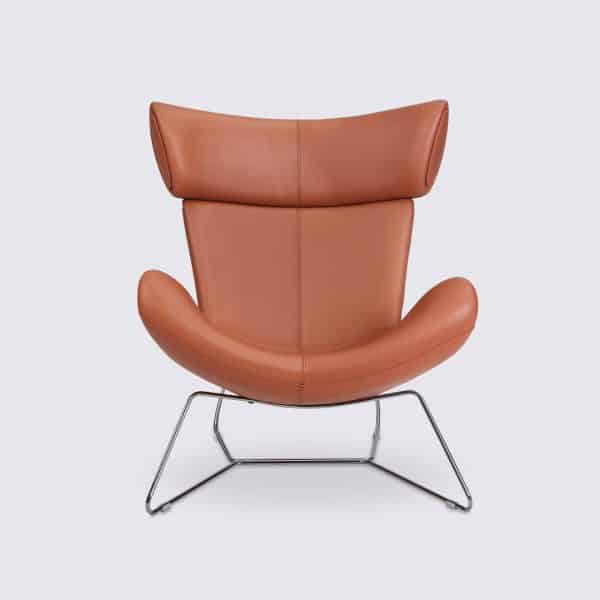 fauteuil de salon design imola danois en cuir cognac base fixe