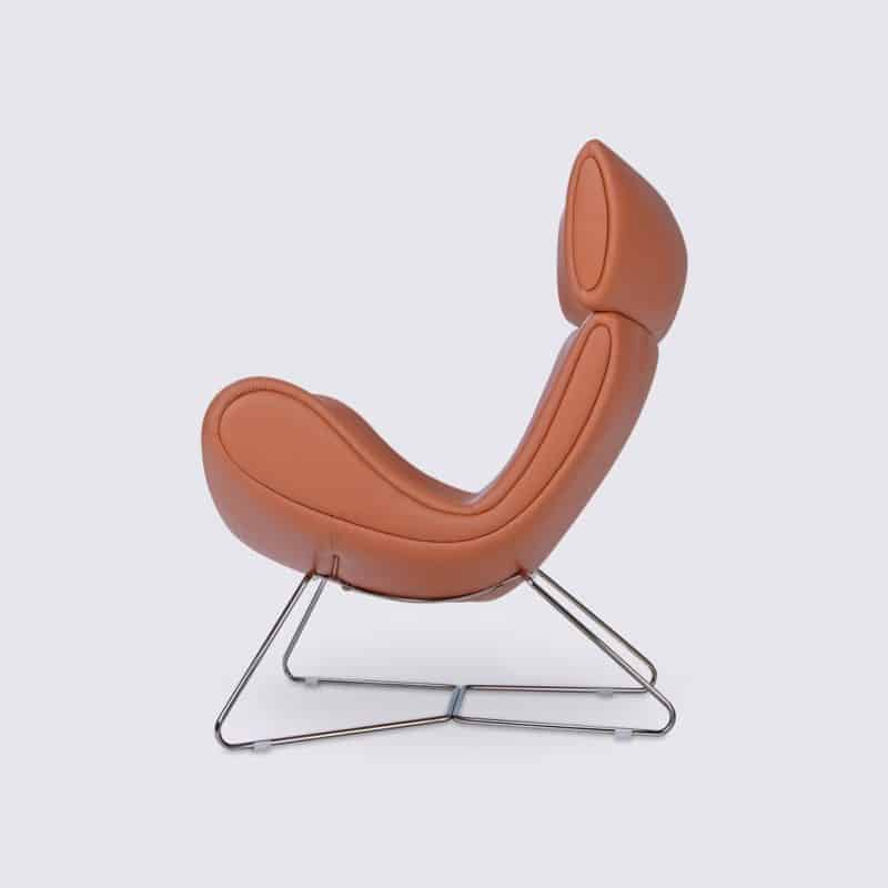 fauteuil design imola danois en cuir pleine fleur cognac base fixe