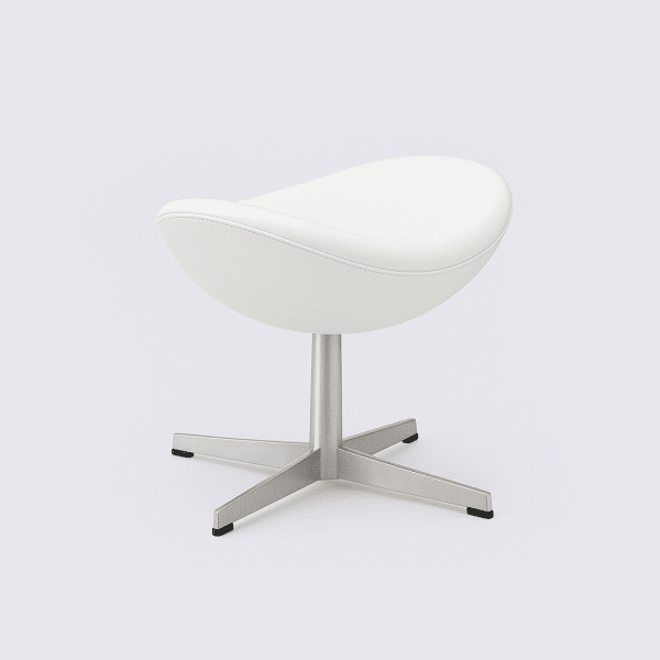 ottoman repose pieds egg jacobsen en cuir blanc et base croix alu poli