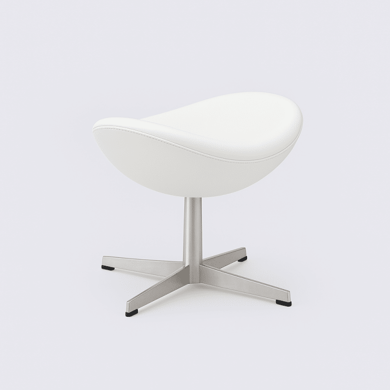 ottoman repose pieds egg jacobsen en cuir blanc et base croix alu poli