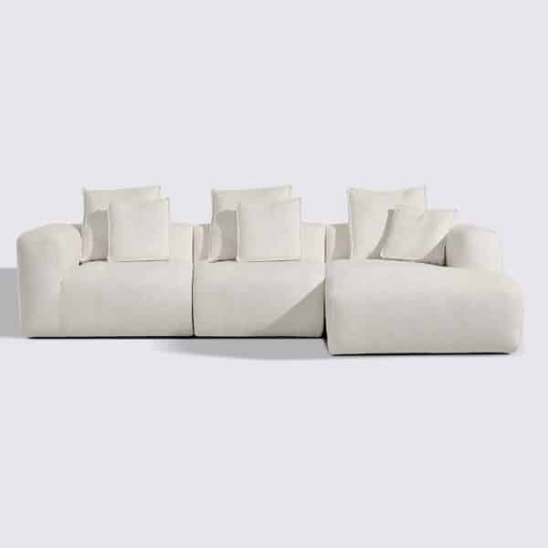 canapé angle droit velours texturé blanc crème modulable 4 place marbellia haut de gamme luxe large assise xxl méridienne