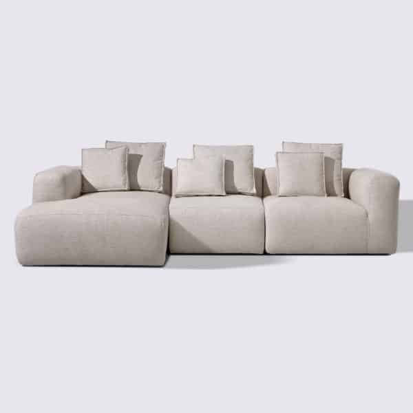 4-seater modular left corner sofa in beige linen fabric - Marbellia