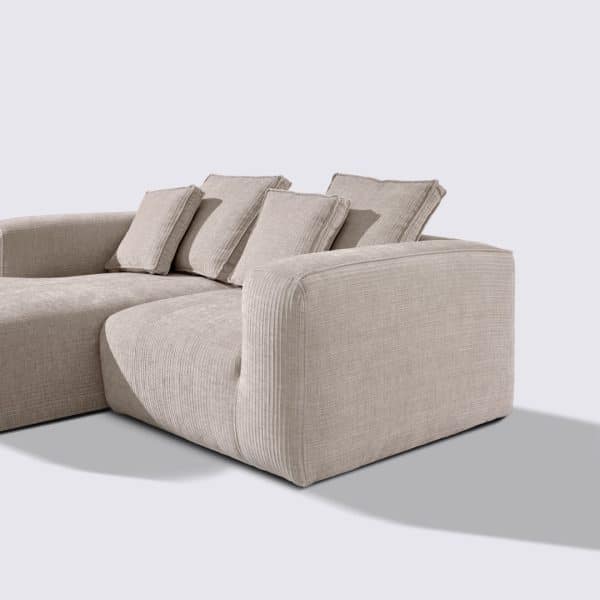 canapé angle gauche velours côtelé beige modulable 3 place marbellia haut de gamme luxe large assise xxl méridienne