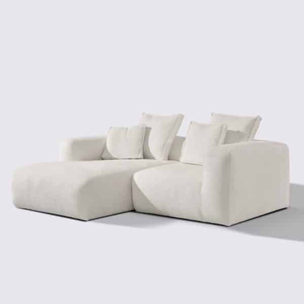canapé d'angle gauche velours texturé blanc crème modulable 3 place marbellia haut de gamme luxe large assise xxl méridienne