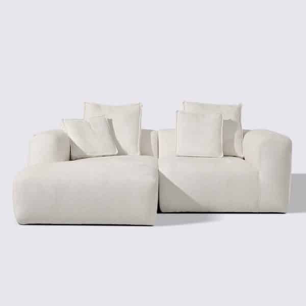 canapé d'angle gauche velours texturé blanc crème modulable 3 place marbellia haut de gamme luxe large assise xxl méridienne