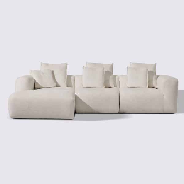 4-seater modular left corner sofa in cream textured velvet - Marbellia