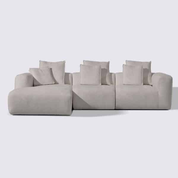 4-seater modular left corner sofa in taupe textured velvet - Marbellia
