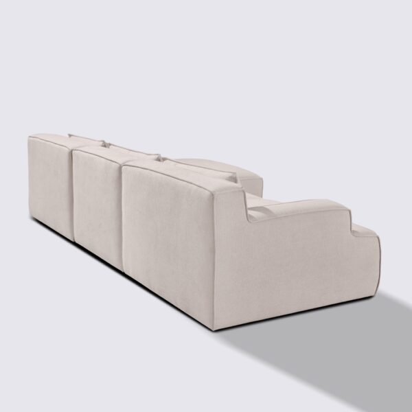 canapé d'angle droit tissu beige modulable 4 places lorenzo haut de gamme luxe large assise xxl méridienne