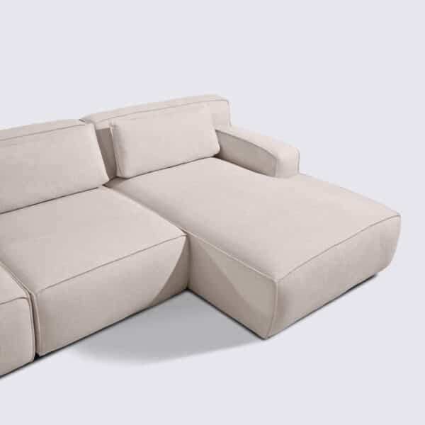 canapé d'angle côté droit tissu crème modulable 4 places lorenzo haut de gamme luxe large assise xxl méridienne