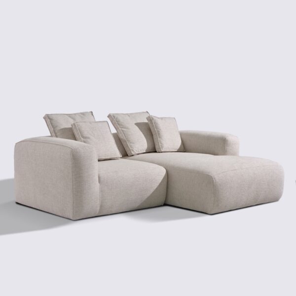 canapé d'angle côté droit tissu linen crème modulable 3 places marbellia haut de gamme luxe large assise xxl méridienne